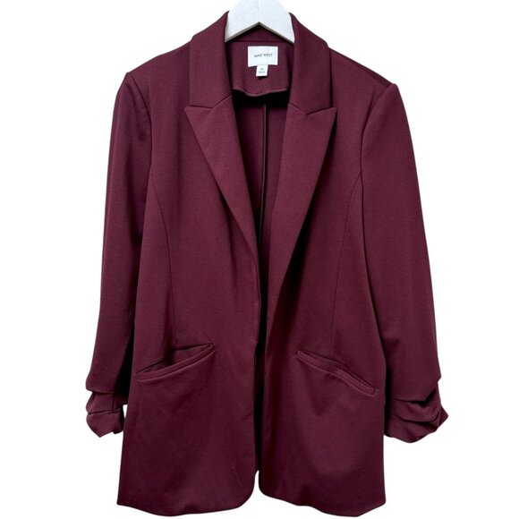 Nine West Womens Blazer Size Medium Burgundy Red Stretch Ponte Knit Career Jacke - Picture 1 of 8